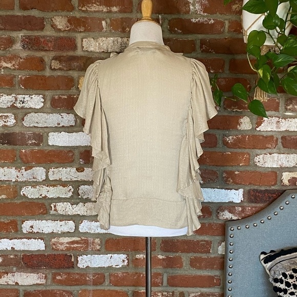 Robert Rodriguez Taupe Silk Ruffle Short Sleeve Top Size 6 - Picture 6 of 7